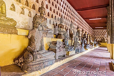 Ancient Buddha Art in wat Sisaket, Vientiane, Laos Stock Photo