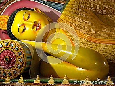 Ancient Buddha reclining statue, Sri Lanka. Stock Photo