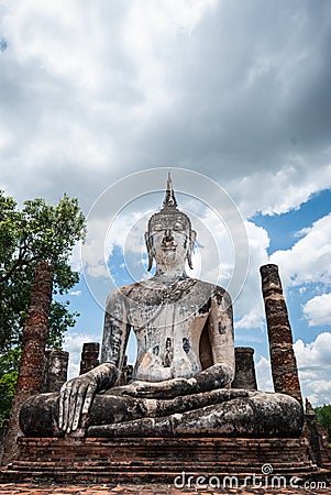 Ancient buddha statue, Sukhothai Historical Park Stock Photo