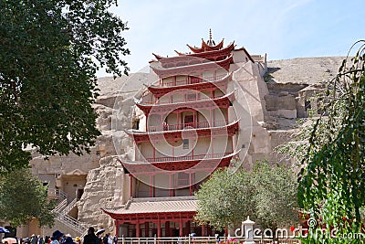 Ancient Buddhism architecture Dunhuang Mogao Grottoes in Gansu China Editorial Stock Photo
