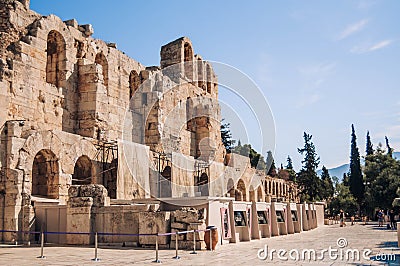 Ancient building Odeon of Herodes, outside view, Athens, Greece. Editorial Stock Photo