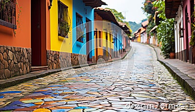 Ancient building, vibrant colors, cobblestone, history, travel destination generated by AI Stock Photo
