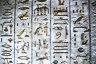 Ancient burial chambers for Pharaohs with hieroglyphics at the valley of the kings, Luxor, Egypt. Editorial Stock Photo