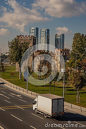 Ancient Byzantine medieval walls of Constantinople Editorial Stock Photo