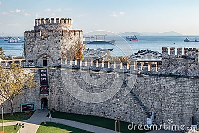Ancient Byzantine medieval walls of Constantinople Editorial Stock Photo