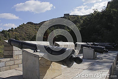 Ancient cannon at Jinshanling section of the Great Wall. Stock Photo