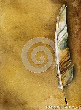 Ancient card with feather pen Stock Photo