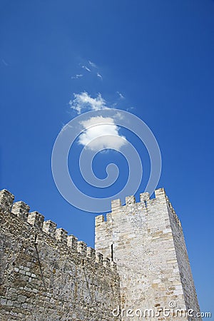 Ancient Castle Battlement and Tower Stock Photo