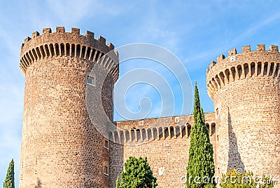 Ancient castle with towers of Rocca Pia in the center of Tivoli, Italy Stock Photo