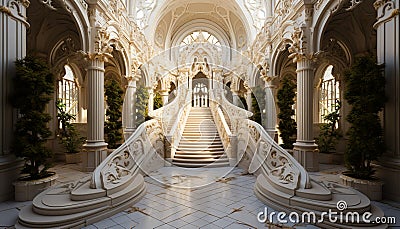 Ancient cathedral, Gothic staircase, religious altar, ornate architecture, spiritual monument generated by AI Stock Photo