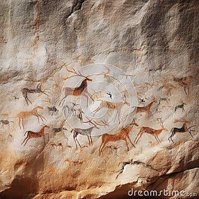 Ancient cave paintings decorate the walls Stock Photo