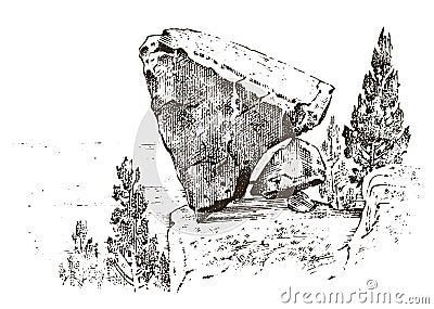 Ancient cave. prehistoric house of wood or stone rock with the remains of a man. forest landscape. habitat of pristine Vector Illustration