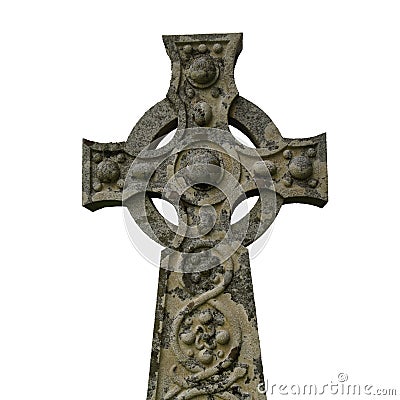 Ancient celtic cross in a Scottish cemetery isolated on white background Stock Photo