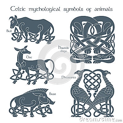 Ancient celtic mythological symbol animails set Vector Illustration