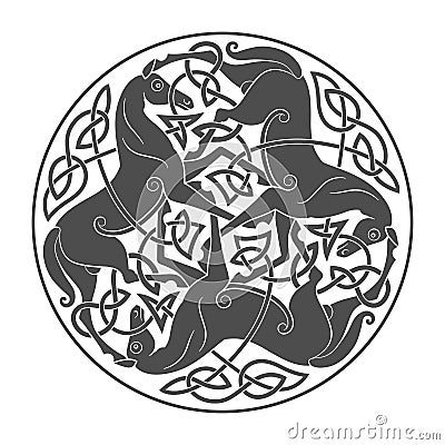 Ancient celtic mythological symbol of horse trinity Vector Illustration