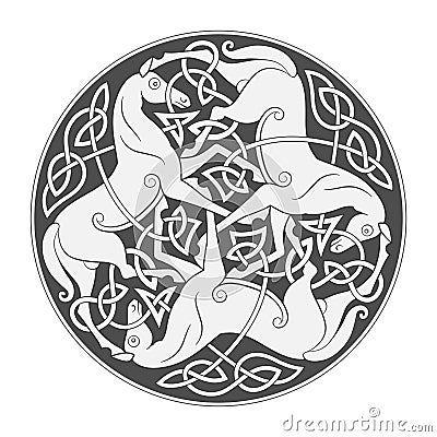 Ancient celtic mythological symbol of horse trinity Vector Illustration