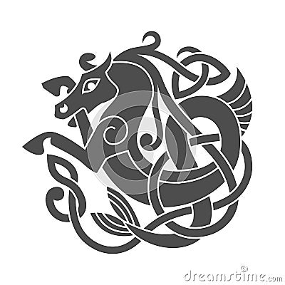 Ancient celtic mythological symbol of sea horse. Vector Illustration