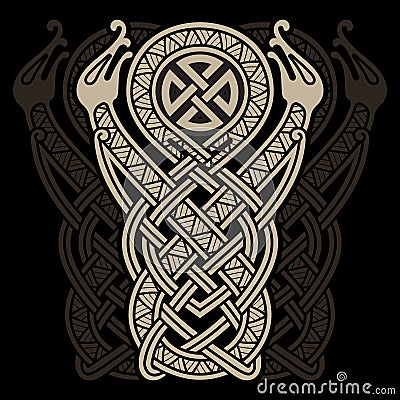 Ancient Celtic Scandinavian Design. Celtic ligature, pattern, ornament Cartoon Illustration