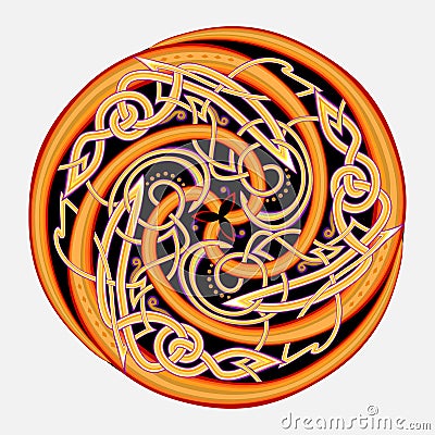 Ancient Celtic symbol. Triple trickle spiral ornament. Celtic knot pattern. Luxury old triskele vintage. Ethnic Irish sign. Print Vector Illustration