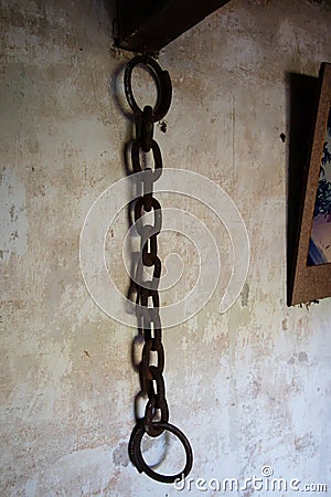 Ancient chain For prisoners in The prison in the ground floor Editorial Stock Photo