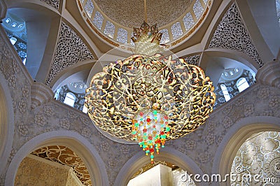 Ancient chandelier at Sheikh Zayed Grand Mosque in Abudhabi Stock Photo