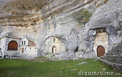 Ancient chapel in a cave. Ojos de Guarena. Burgos. Spain Stock Photo