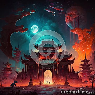 ancient china open field view of a crazy and evil world generative AI Stock Photo