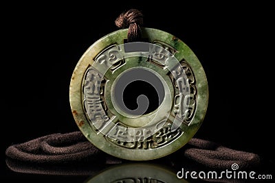 ancient chinese jade coin with calligraphy Stock Photo