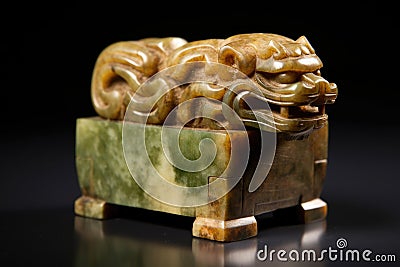 ancient chinese jade seal with ornate design Stock Photo