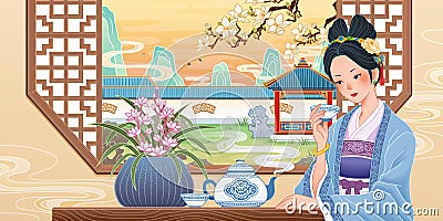 Ancient Chinese lifestyle Vector Illustration