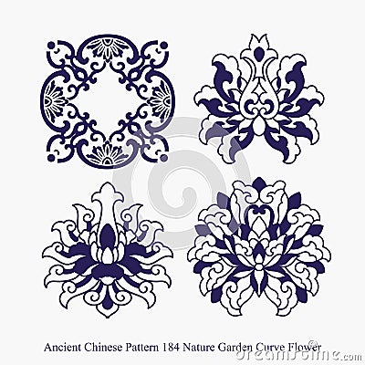 Ancient Chinese Pattern of Nature Garden Curve Flower Vector Illustration