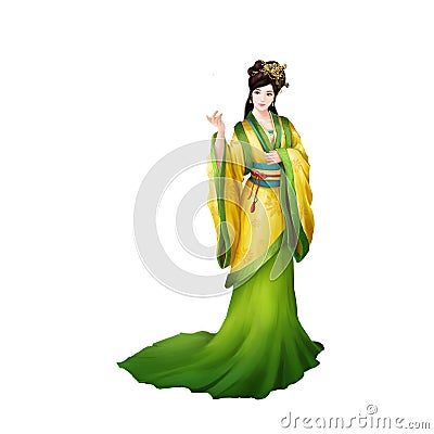 Ancient Chinese People Artwork: Beautiful Lady, Princess, Beauty with Umbrella Stock Photo