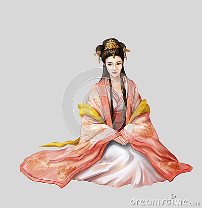 Ancient Chinese People Artwork: Beautiful Woman, Princess, Beauty Stock Photo