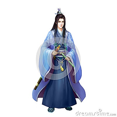 Ancient Chinese People Artwork: Pretty Young Man, GentleMan, Handsome Swordsman Stock Photo