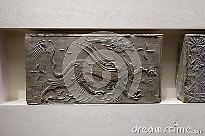 Ancient Chinese relief brick, adobe rgb Editorial Stock Photo