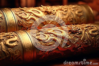 Ancient Chinese scrolls featuring revered and myth Stock Photo