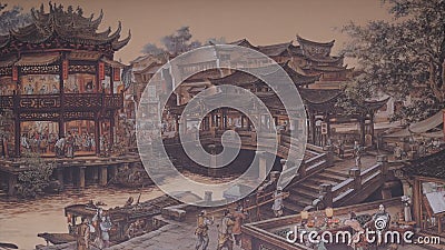 Ancient Chinese village. Picture of Ancient China. China Ancient Architecture In Bamboo Forest. Art Editorial Stock Photo