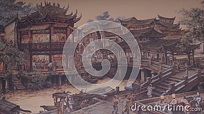 Ancient Chinese village. Picture of Ancient China. China Ancient Architecture In Bamboo Forest. Art Editorial Stock Photo