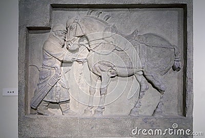 Ancient Chinese warhorse relief, adobe rgb Editorial Stock Photo