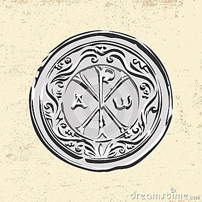 Ancient Christian symbol of Jesus Christ. Alpha and Omega. Vector Illustration