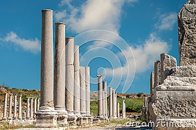 Ancient city of Perge in Antalya, Turkey. Historical ruins in the ancient city of Pamphylia Editorial Stock Photo