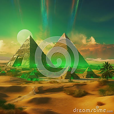 An ancient city of steampunk pyramids image generative AI Stock Photo