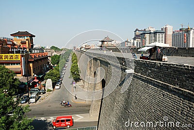 Ancient city wall in xian Editorial Stock Photo