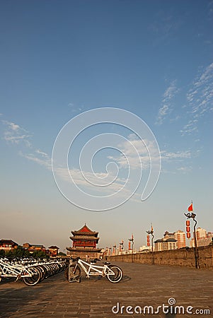 Ancient city wall in xian Editorial Stock Photo