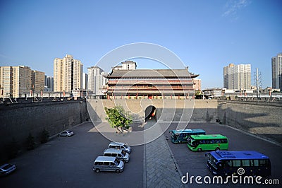 Ancient city wall in xian Editorial Stock Photo