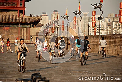 Ancient city wall in xian Editorial Stock Photo