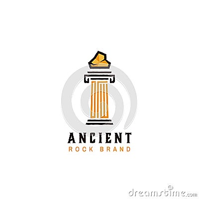 Ancient classic greek egypt rock marble pillar logo icon symbol in rough vector style Vector Illustration