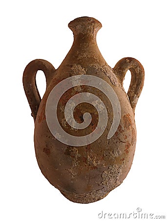 Ancient clay amphora isolated Stock Photo