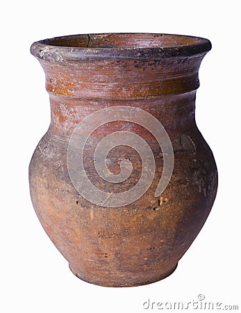 Ancient clay pot isolated on white Stock Photo