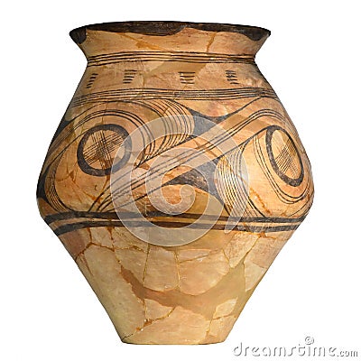 an ancient clay pot with linear patterns Trypillia cultur Stock Photo